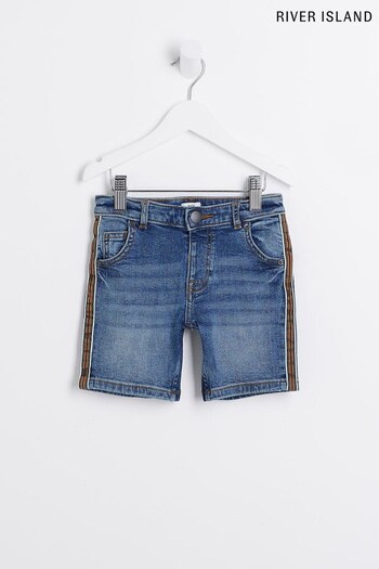 River Island Boys Blue Denim Side Stripe Shorts (150262) | £15