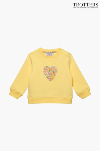 Trotters London Yellow Little Liberty Print Lemon Elysian Day Heart Cotton Sweatshirt (150280) | £42