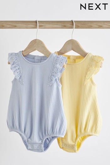 Blue/Yellow Frill Shoulder Baby Short Sleeve Bodysuits 2 Pack (150348) | £12 - £14