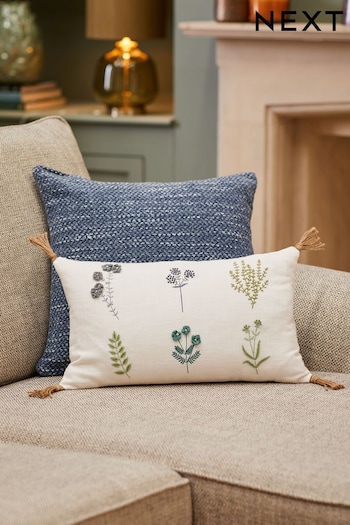 Blue 50 x 30cm Embroidered Floral Cushion (150412) | £20