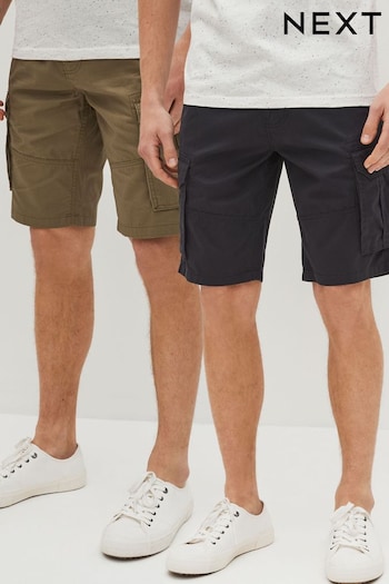 Navy Blue / Tan Brown 2 Pack Cotton Cargo Shorts (150455) | £48