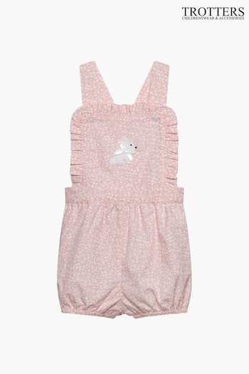 Trotters London Floral Pink Little Bunny Cotton Frilly Bib Shorts (150562) | £52