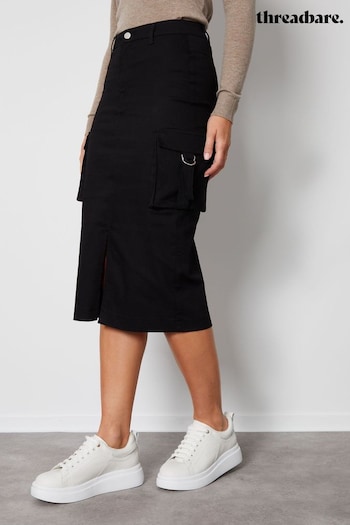 Threadbare Black Cargo Midi Skirt (150630) | £38