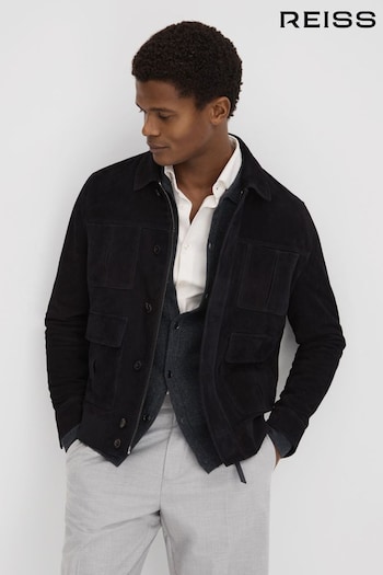 Reiss Navy Thomas Suede Chest Pocket Jacket (150719) | £428