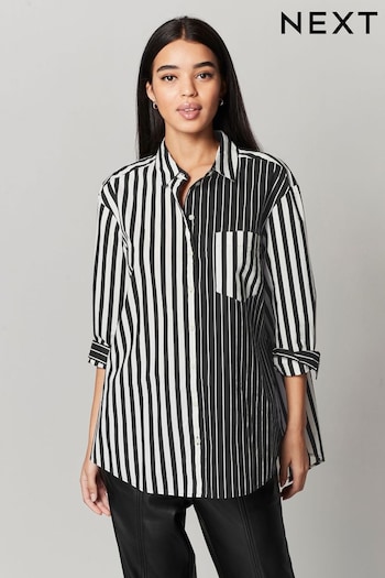 Black/Tan Oversized Striped Long Sleeve Cotton Shirt (150894) | £32
