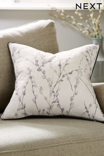 Natural Willow Embellished Floral Square Cushion (150934) | £14