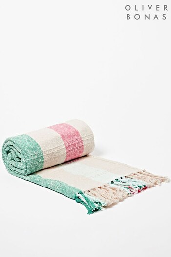 Oliver Bonas Multi Cecil Striped Green and Red Throw (150997) | £45