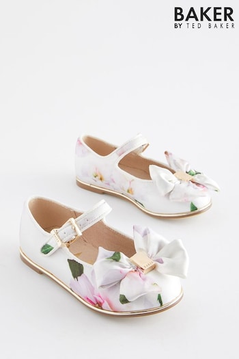 Baker by Ted Baker collectible Floral Printed Satin White Shoes with Bow (151021) | £36