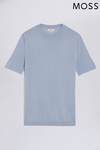 MOSS Blue Duck Egg Merino Crew Neck T-Shirt (151084) | £40