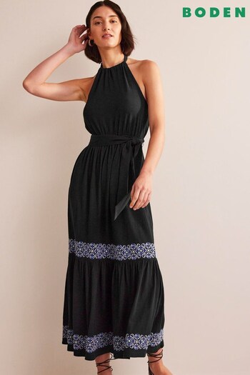 Boden Black Embroidered Jersey Maxi Dress (151310) | £65