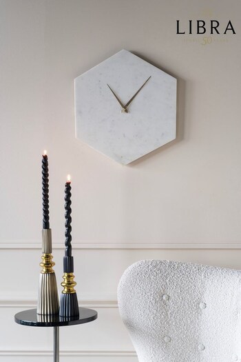 Libra White Hexagonal Marble Wall Clock (151459) | £99.50