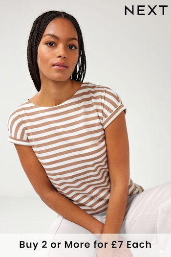 Neutral Stripe Round Neck Cap Sleeve T-Shirt (151625) | £9