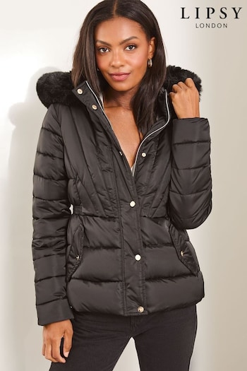 Lipsy Black Cinched Waist Shorts Padded Coat (152394) | £76