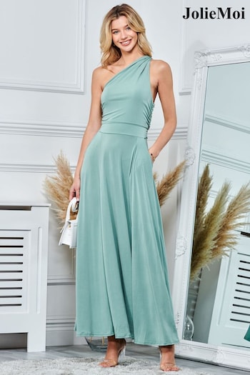 Jolie Moi Green One Shoulder Jersey Maxi Dress (152438) | £75
