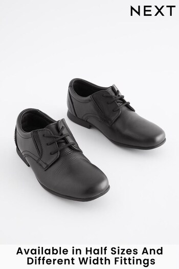 Black Wide Fit (G) School Leather Formal Lace-Up Shoes (152740) | £30 - £41