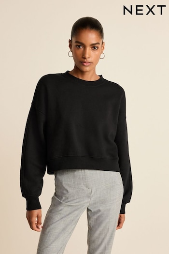 Solid Black Shorter Length Heavyweight Brushed Sweatshirt (152757) | £22