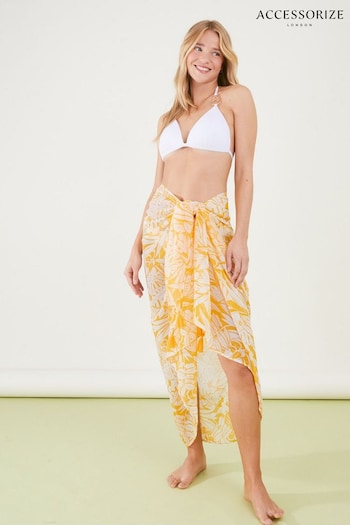 Accessorize Yellow Leaf Print Sarong (152837) | £35