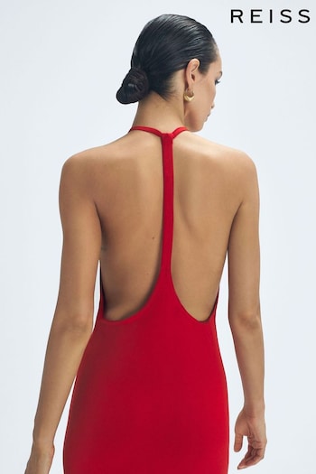 Reiss Red Olivia Atelier Halter Neck Maxi Dress (152880) | £425