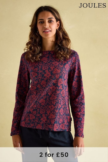 Joules New Harbour Red Floral Boat Neck Breton Top (153126) | £32.95