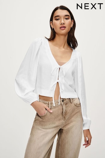 White Tie Front Blouse with Linen (153159) | £18
