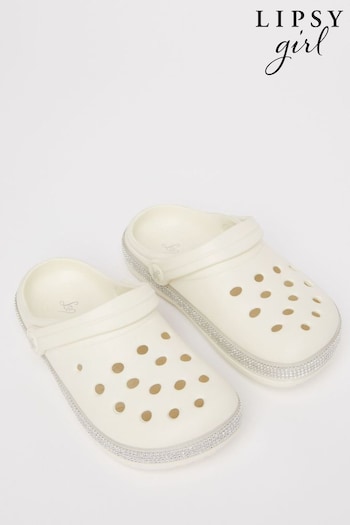 Lipsy White Girl Slip On Glitter Clog Sandals (153175) | £12 - £13