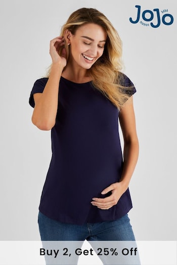 JoJo Maman Bébé Navy Blue Navy & White Stripe Boyfriend Maternity T-Shirt (153200) | £16.50