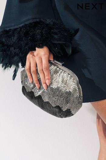 Silver Beaded Occasion Clutch Bag (153277) | £46