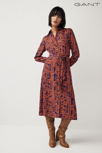 GANT Purple Slim Lace Print Midi Shirt Dress (153701) | £160
