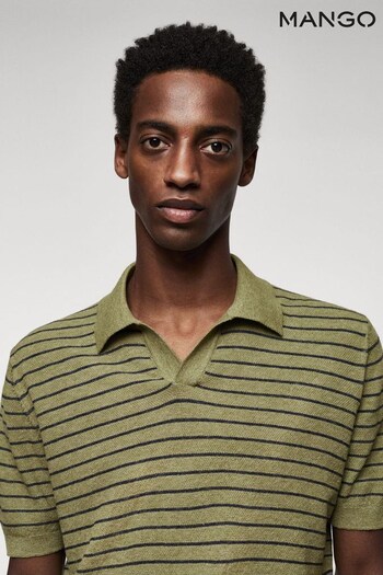 Mango Green Striped Fine Knit Polo Arkansas Shirt (153806) | £36