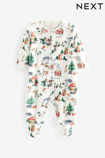 White Ground Christmas Velour Baby Sleepsuit (0mths-2yrs) (154333) | £12 - £14