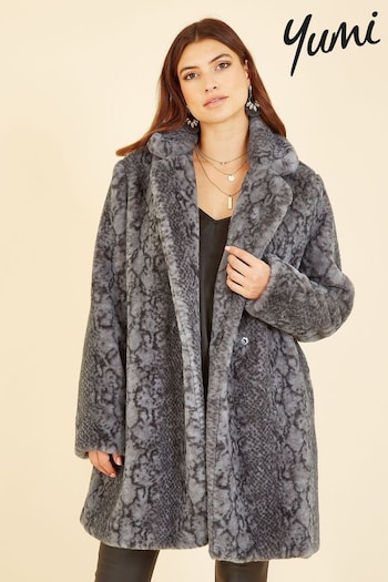 Yumi Grey Snakeskin Print Faux Fur Coat (154368) | £75