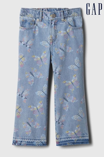 Gap Mid Wash Blue Butterfly Print Elasticated Straight Washwell Jeans Slama (6mths-5yrs) (154382) | £25