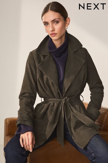 Khaki Green Real Suede Trench Coat (154396) | £295