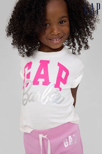 Gap White Metallic Barbie Logo Short Sleeve Crew Neck T-Shirt (Newborn-5yrs) (154447) | £12