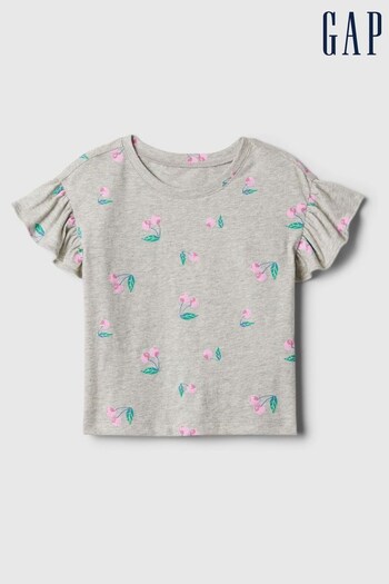 Gap Grey Mix and Match Print Flutter Sleeve Crew Neck T-Shirt (154562) | £8