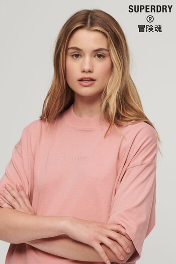 Superdry Pink Micro Logo Embroidered Boxy T-Shirt (154609) | £30