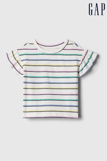 Gap White Print Short Flutter Sleeve Crew Neck T-Shirt (Newborn-5yrs) (154702) | £8