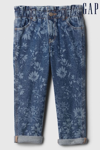 Gap Blue Floral Print Paperbag Mom Washwell CTM Jeans (6mths-5yrs) (154731) | £20