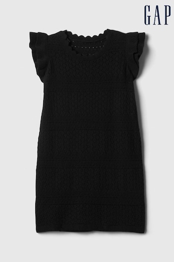 Gap Black Crochet Knitted Flutter Sleeve Paul Dress (3mths-5yrs) (154785) | £20