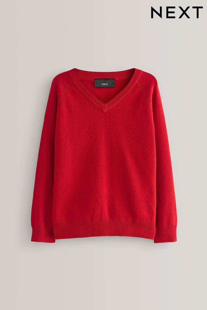 Red Knitted V-Neck School Jumper (3-18yrs) (154831) | £8.50 - £14