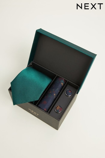 Forest Green Tie, Pocket Square and Cufflinks Gift Set (154847) | £28