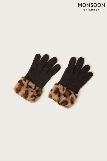 Monsoon Faux Fur Animal Cuff Black Gloves (154853) | £13