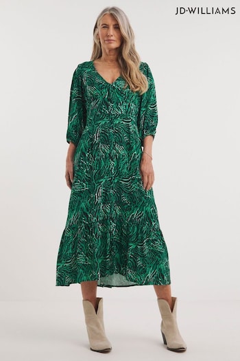JD Williams Green Animal Print Spun Button Through Midi Tea Dress (155092) | £39