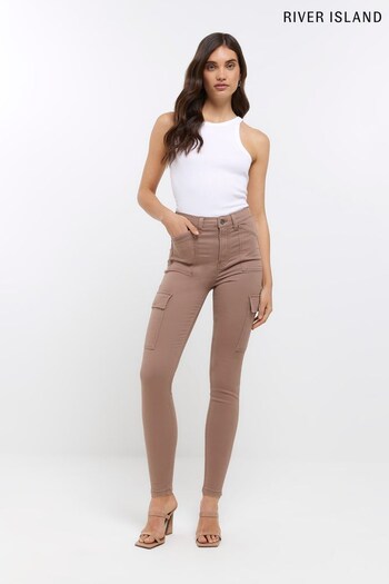 River Island Brown High Rise Cargo Jeans (155120) | £47