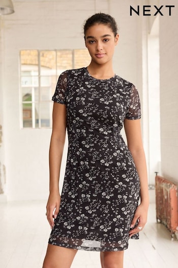 Black Ditsy Mesh Corset Detail Mini Dress (155142) | £28