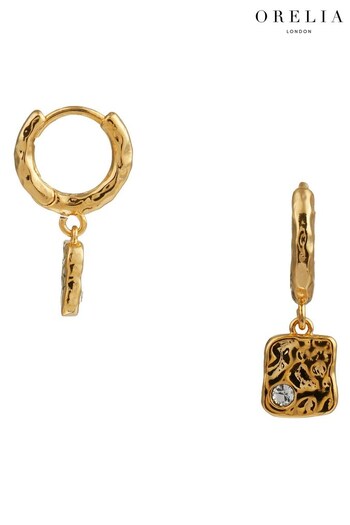 Orelia London 18K Gold Swarovski Molten Square Charm Huggie Hoop Earrings (155371) | £28
