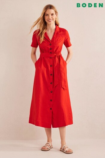 Boden Red Revere Collar Maxi Shirt Dress (155743) | £120