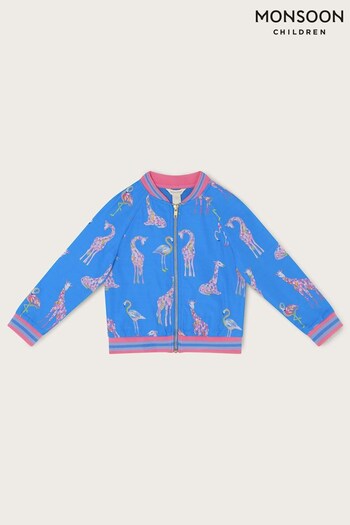 Monsoon Girls Blue Giraffe And Flamingo Bomber Jacket (156272) | £32 - £36