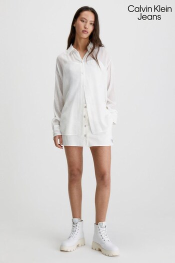 Calvin Klein Jeans White Crinkle Tie Detail Shirt (156359) | £90