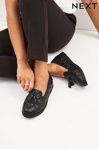 Black Forever Comfort® With Motionflex Leather Quilted Slip On Shoes week (156573) | £56